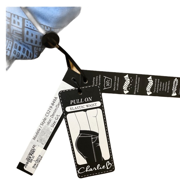 CHARLIE B Blue White Fun Graphic Pant NWT L XL - Picture 7 of 7